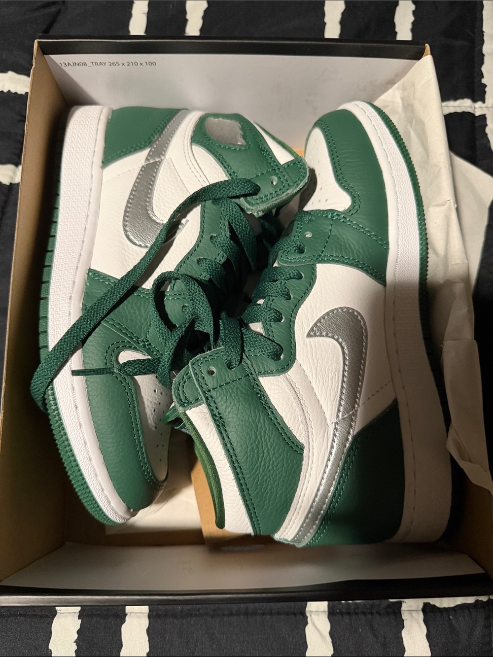 Nike Kids Green, White & Silver High-Top Sneakers